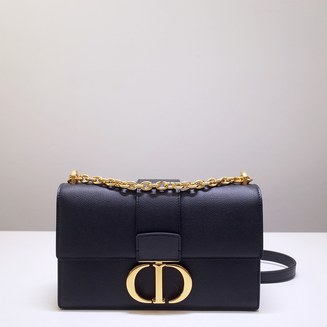 30 Montaigne Chain Bag Black Grained Calfskin